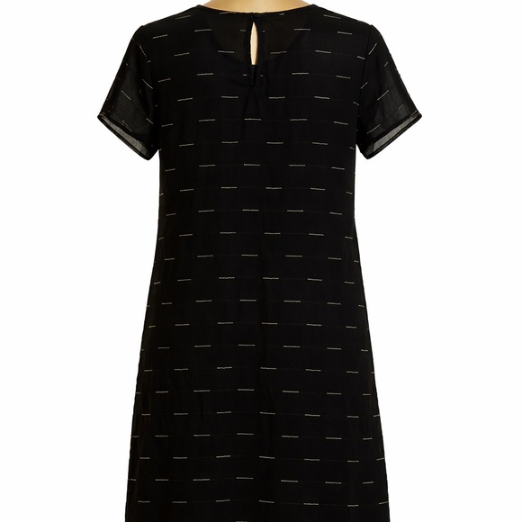 Michael Stars Sheer Black Shift Dress Metallic Stripe Short Sleeve Layering Med. - Picture 2 of 6